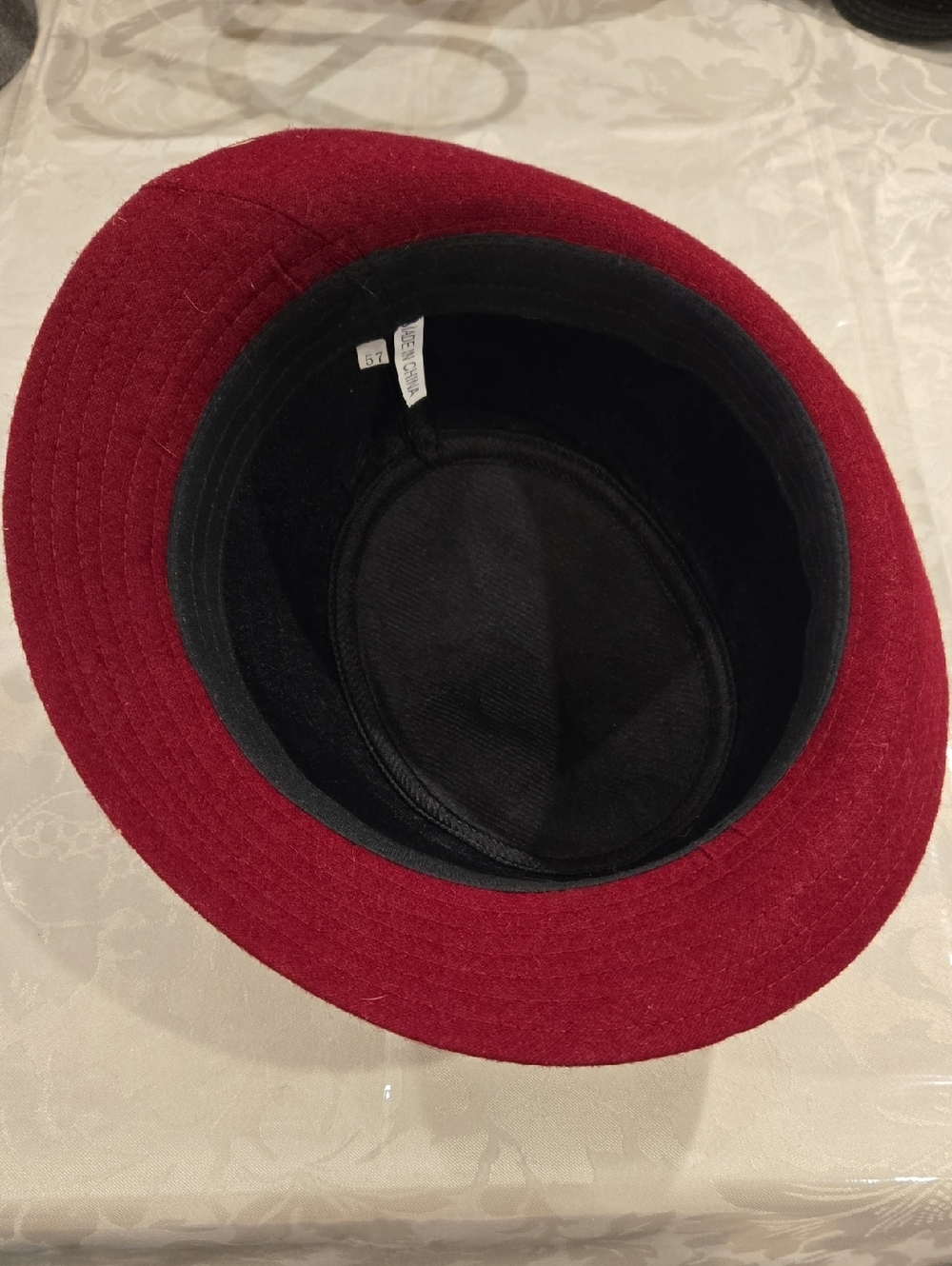 Women's Burgundy Wool Cloche Hat with Black Trim - Picture 4 of 10